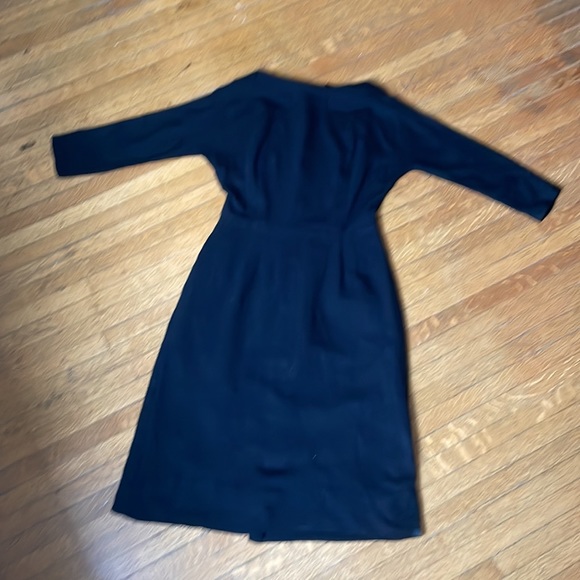 Vintage 1960’s Black Wool Wiggle Dress w Back Metal Zipper, Slash Neck & Pocket - Picture 13 of 16